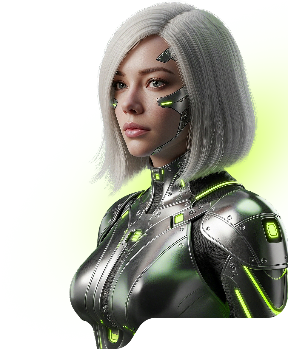 Androide futurista que representa la integración de inteligencia artificial en KREO